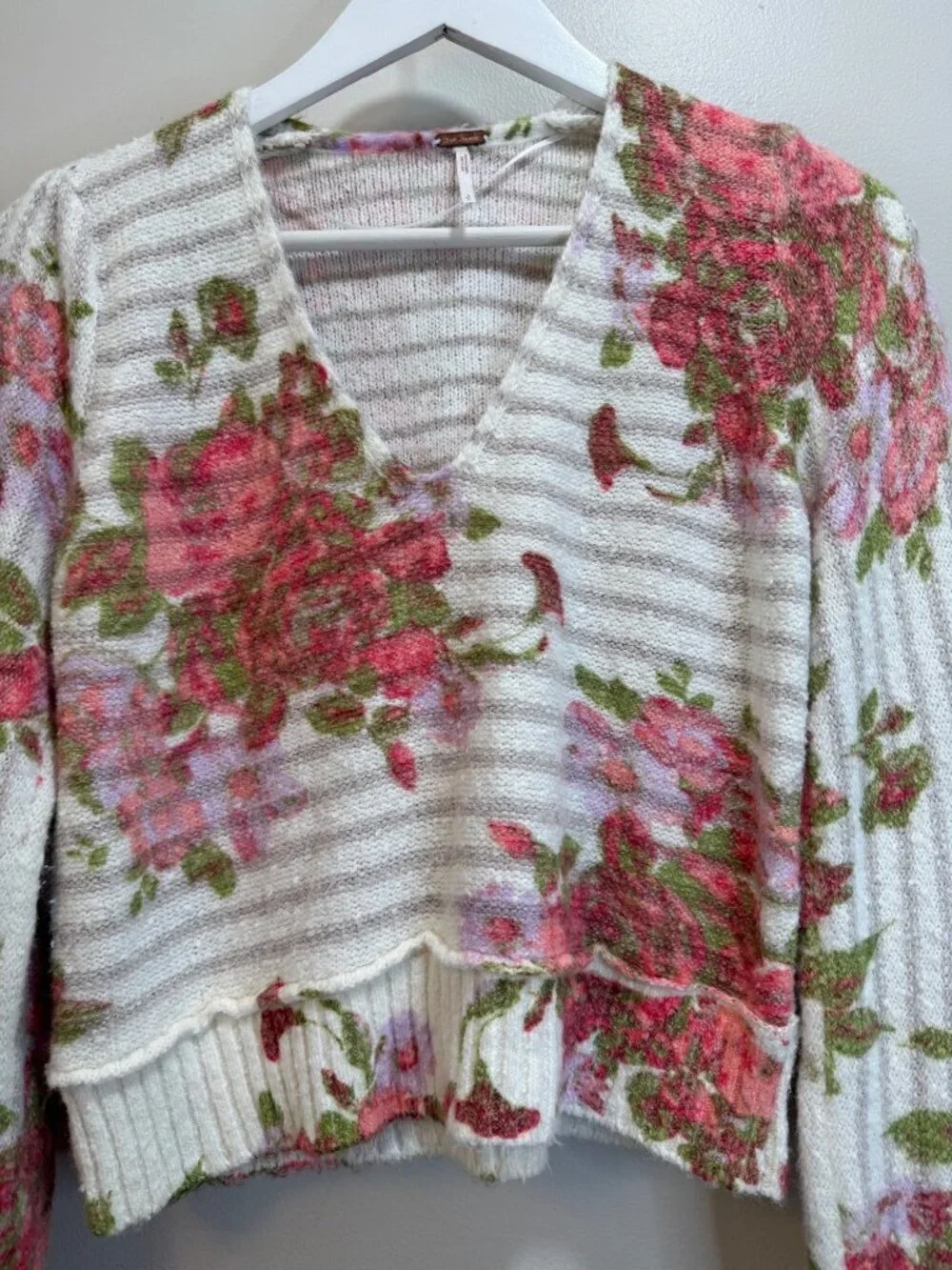 Free People Bed of Roses Sweater Garden Botanical Whimsy Fairy Small
